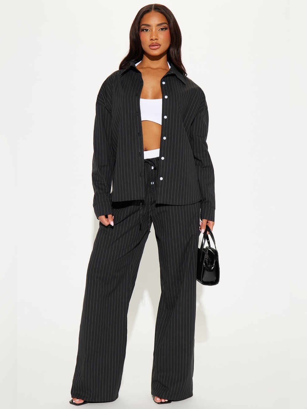 Fashion Nova Black Pinstripe Wide-Leg Pants